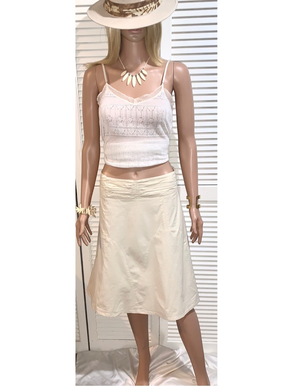 Odille Anthropologie Boho Cream A-Line Midi Skirt EUC 6